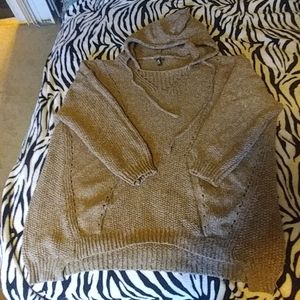 Brown cable knit sweater with hood